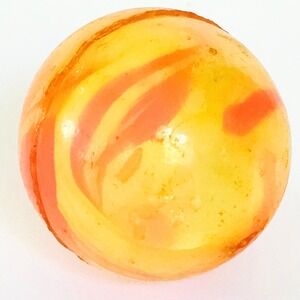 Vintage Bouncy Ball Yellow Orange Swirl Retro Pocket Toy 1.25" High Bounce China